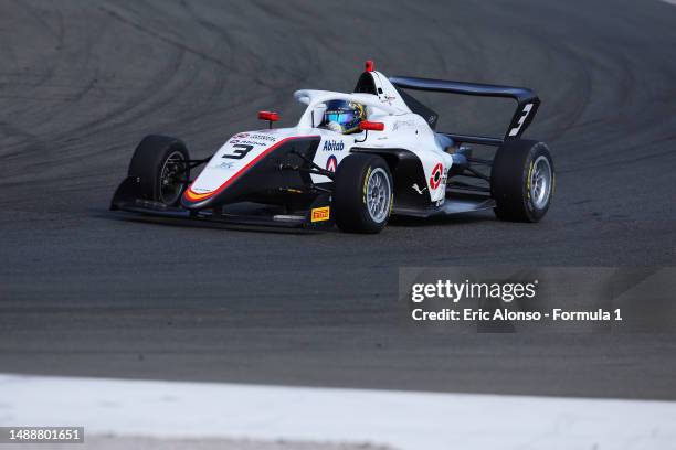 Maite Caceres of Uruguay and Campos Racing drives on track during day two of F1 Academy Testing at Ricardo Tormo Circuit on May 10, 2023 in Valencia,...