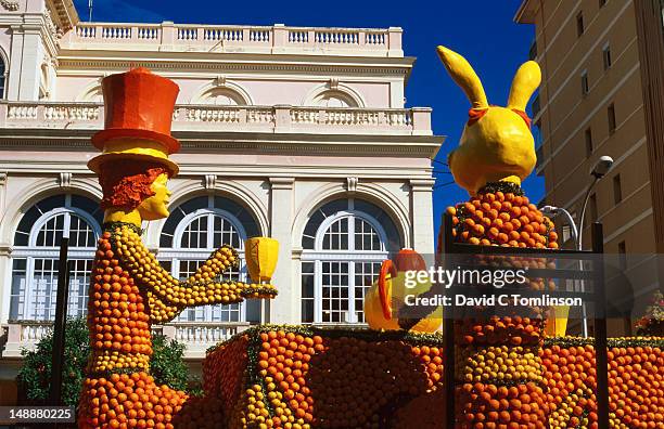 fruit display in bioves gardens at lemon festival. - food sculpture stock pictures, royalty-free photos & images
