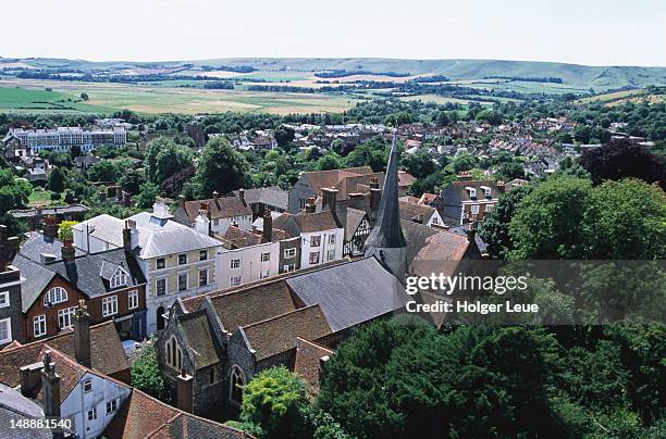 overhead of town from lewes castle. - lewes england stock-fotos und bilder