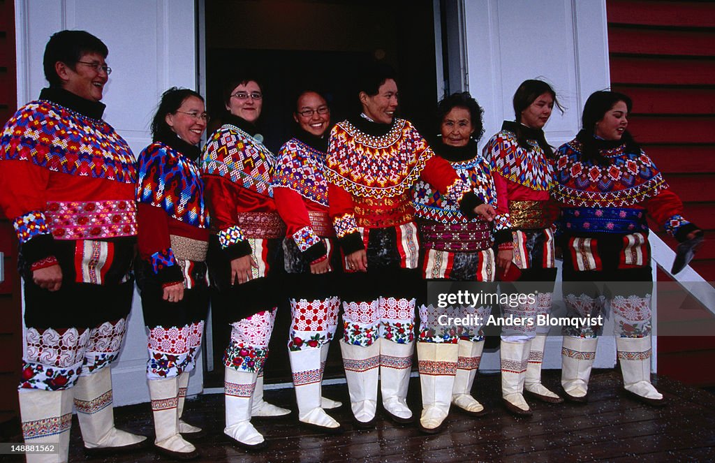 Inuit Wadding Inuit Women In Traditional Folk Costumes At Wedding Outside Frelsers ...