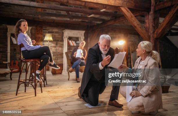 actors with a professor preparing a performance - actor imagens e fotografias de stock