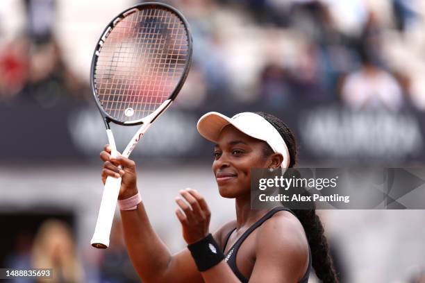 Sloan Stephens of The United States celebrates victory during her round of 128 match against Nadio Podoroska of Argentina at Foro Italico on May 10,...