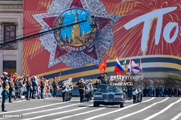 Soldiers march during the Victory Day military parade to commemorate the 78th anniversary of the Soviet Union's victory in the Great Patriotic War at...