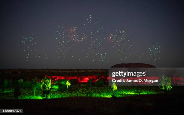 Scene from the global launch of Wintjiri Wiru depicting an evil spirit shape-shifts into the trees on May 10, 2023 in Uluru, Australia. ‘Wintjiri...