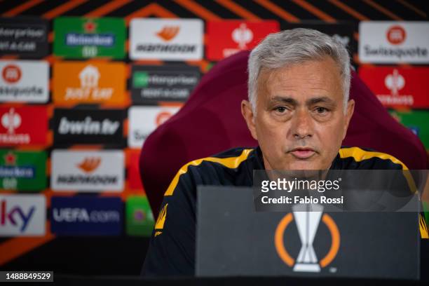 Roma coach Josè Mourinho during a press conference at Centro Sportivo Fulvio Bernardini on May 10, 2023 in Rome, Italy.
