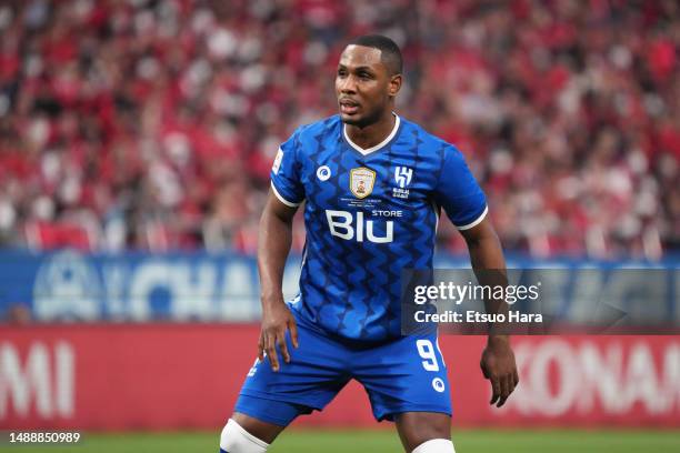 Odion Ighalo of Al-Hilal in action during the AFC Champions League final second leg between Urawa Red Diamonds and Al-Hilal at Saitama Stadium on May...