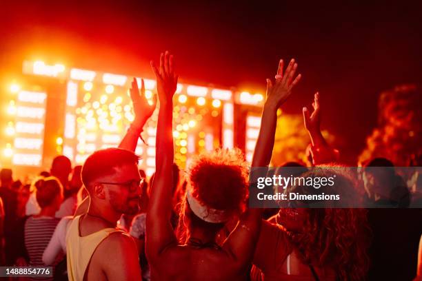 crowd cheering band at concert - subculture stock pictures, royalty-free photos & images