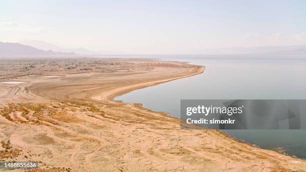view of salton sea - salton sea aerial stock pictures, royalty-free photos & images