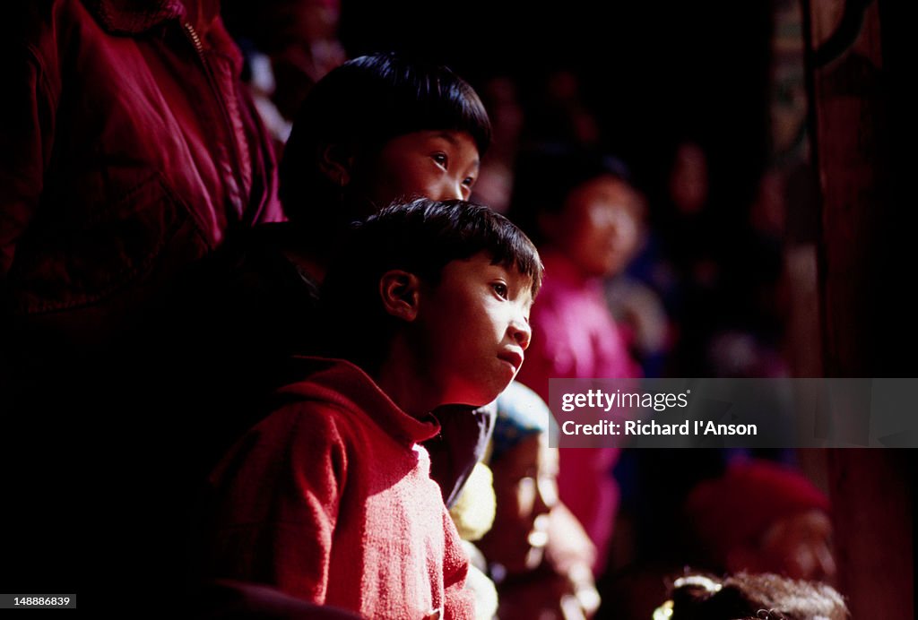 Young spectators at the Mani Rimdu festival at Chiwang Gompa (monastery).