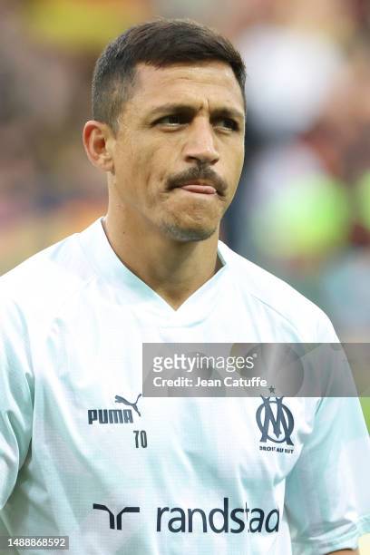 Alexis Sanchez of Marseille during the Ligue 1 Uber Eats match between RC Lens and Olympique de Marseille at Stade Bollaert-Delelis on May 6, 2023 in...