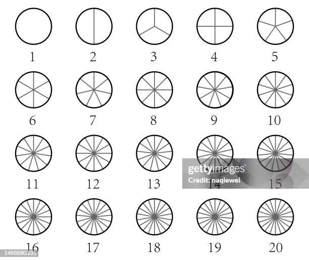 vektorlinie mit unterschiedlicher anzahl von sektoren teilt das kreissymbol gleichmäßig auf weißem hintergrund isoliert - 5 segment infographics vector stock-grafiken, -clipart, -cartoons und -symbole