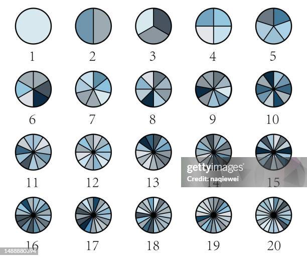 vektorfarben mit unterschiedlicher anzahl von sektoren teilen das kreissymbol gleichmäßig isoliert auf weißem hintergrund - 5 segment infographics vector stock-grafiken, -clipart, -cartoons und -symbole