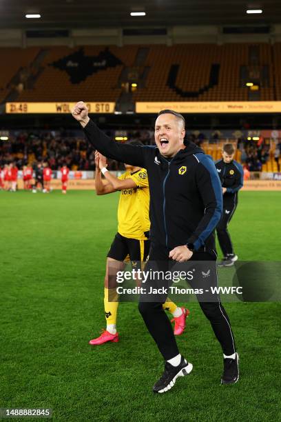 Daniel McNamara, Head Coach of Wolverhampton Wanderers celebrates victory following the Birmingham County Cup Women's Final between Wolverhampton...