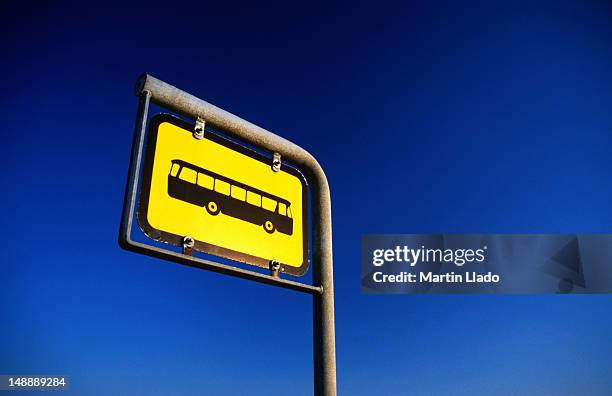 bus stop sign at hjerting strand (beach). - martin buss stock pictures, royalty-free photos & images