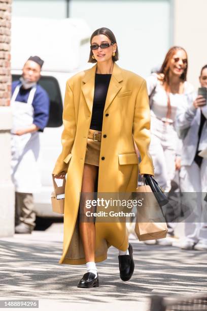 Hailey Bieber is seen in Tribeca on May 10, 2023 in New York City.