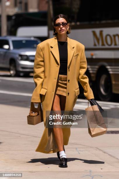 Hailey Bieber is seen in Tribeca on May 10, 2023 in New York City.
