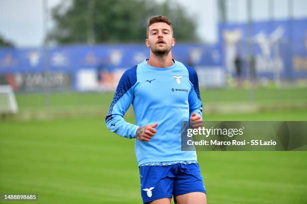 Sergej Milinkovic Savic of SS Lazio during the SS Lazio training session at the Formello sport centre on May 10, 2023 in Rome, Italy.