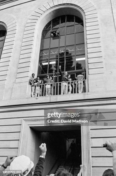 Head Coach Joe Kapp of the California Golden Bears salutes the crowd outside Memorial Stadium in Berkeley, California following the 85th Big Game...