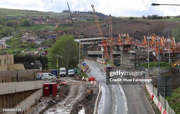 View of the A465 Heads of the Valley road at Cefn Coed which is currently being worked on as part of the A465: section 5 and 6 Dowlais Top to...