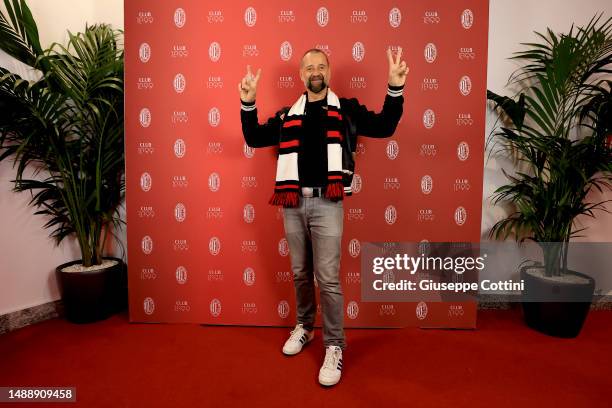 Italian writer and actor Fabio Volo looks on prior to the UEFA Champions League semi-final first leg match between AC Milan and FC Internazionale at...