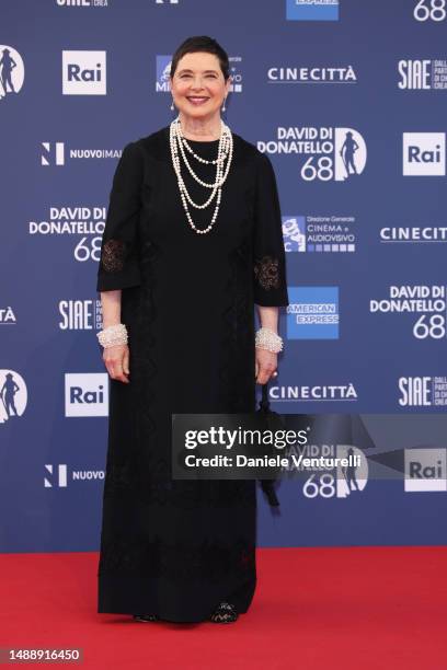 Isabella Rossellini attends the 68th David Di Donatello red carpet on May 10, 2023 in Rome, Italy.