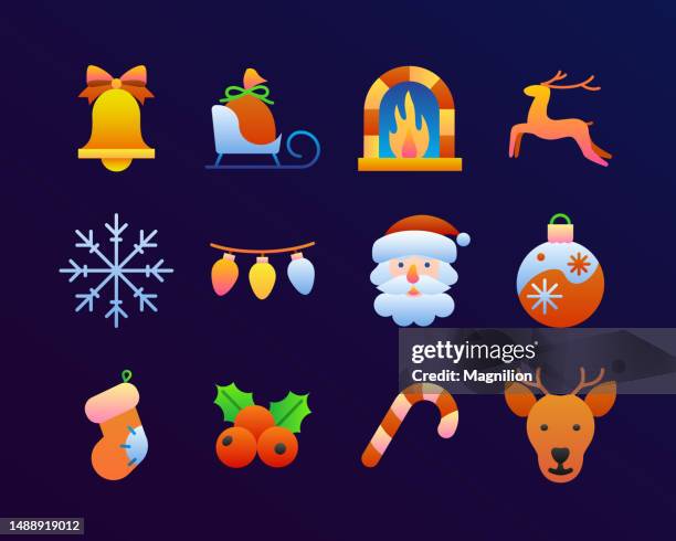 ilustraciones, imágenes clip art, dibujos animados e iconos de stock de conjunto de degradado plano christmas icons - galletas de navidad