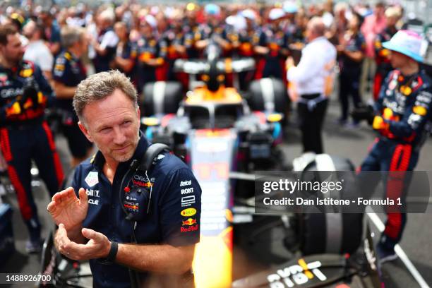 Red Bull Racing Team Principal Christian Horner looks on from the grid prior to the F1 Grand Prix of Miami at Miami International Autodrome on May...