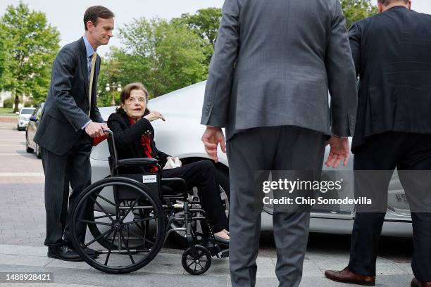 Sen. Dianne Feinstein arrives at the U.S. Capitol follow a long absence due to health issues on May 10, 2023 in Washington, DC. Feinstein was...