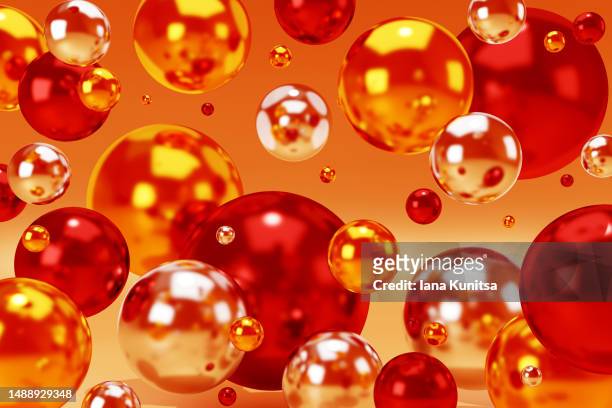 shiny red, yellow, silver circles, bubbles, spheres, drops. christmas 3d background. - abendball stock-fotos und bilder