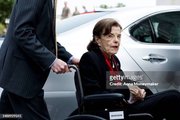 Sen. Dianne Feinstein arrives to the U.S. Capitol Building on May 10, 2023 in Washington, DC. Feinstein is returning to Washington after over two...