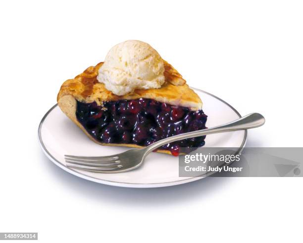 blueberry pie and fork - blueberry pie slice stock illustrations