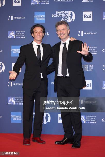 Valentino Picone and Salvo Ficarra attend the 68th David Di Donatello red carpet on May 10, 2023 in Rome, Italy.