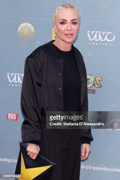 Paola Barale attends Cirque Du Soleil "Kurios - Cabinet Of Curiosities" Photocall In Milan on May 10, 2023 in Milan, Italy.
