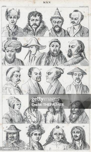 ethnicity of men - engraving illustration engraving 1840 - arabic poetry stock illustrations