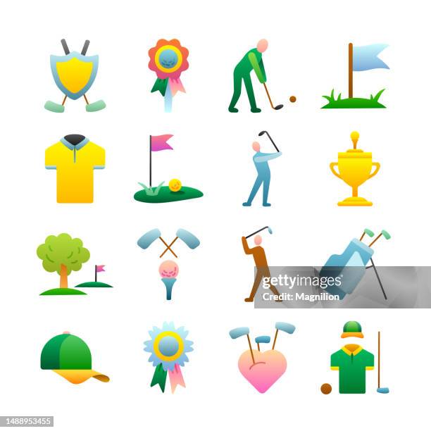 golf flat gradient icon set - putting gloves on stock illustrations