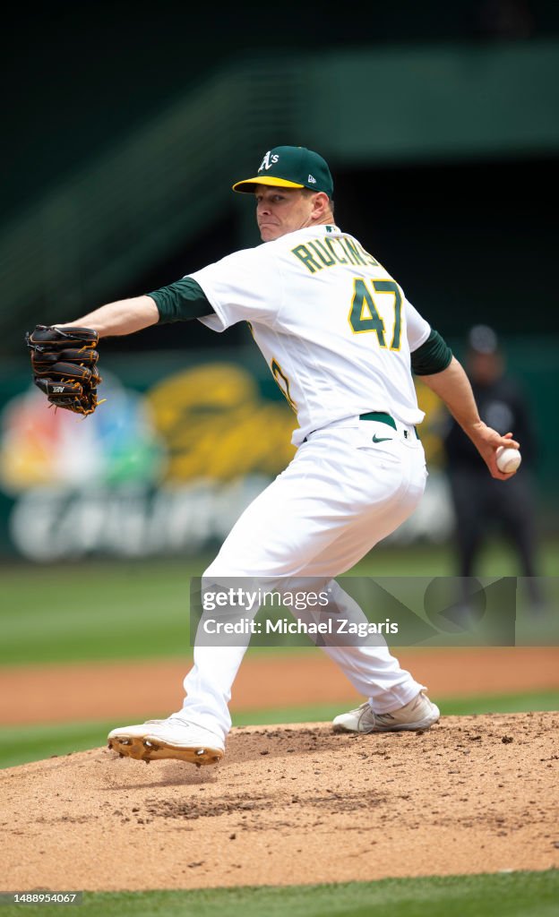 Ted Rucinski Drew Rucinski of the Oakland Athletics pitches during the game... News ...