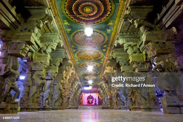 1000-pillared hall in sri meenakshi temple. - madurai meenakshi sundareswarar temple stock pictures, royalty-free photos & images