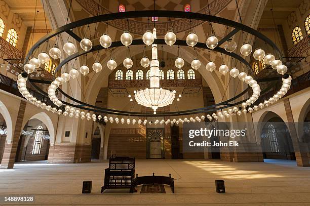 al fatih mosque, prayer hall with lights. - bahrain stock pictures, royalty-free photos & images