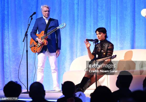 David Byrne and St. Vincent perform onstage at the BAM Gala 2023 honoring Spike Lee, David Byrne and Claire Wood at Howard Gilman Opera House, BAM on...