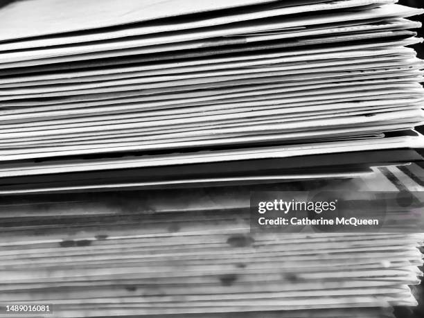 large stack of mail on glass table - hoarder clutter stock pictures, royalty-free photos & images