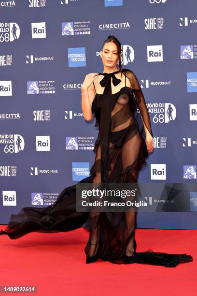 Elodie attends the 68th David Di Donatello red carpet on May 10, 2023 in Rome, Italy.