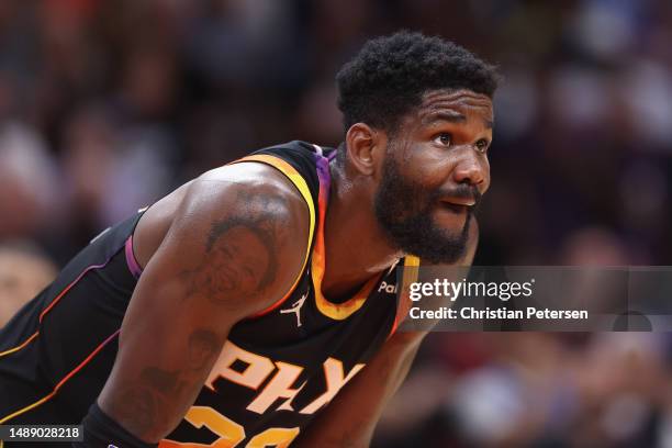 Deandre Ayton of the Phoenix Suns during Game Four of the NBA Western Conference Semifinals at Footprint Center on May 07, 2023 in Phoenix, Arizona....