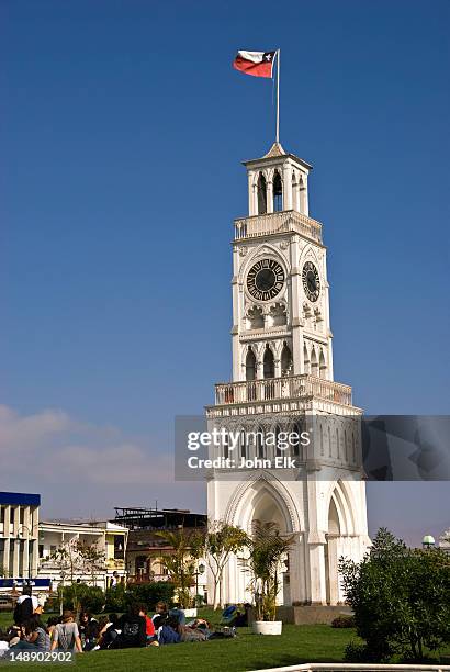 plaza prat with tower reloj. - reloj foto e immagini stock