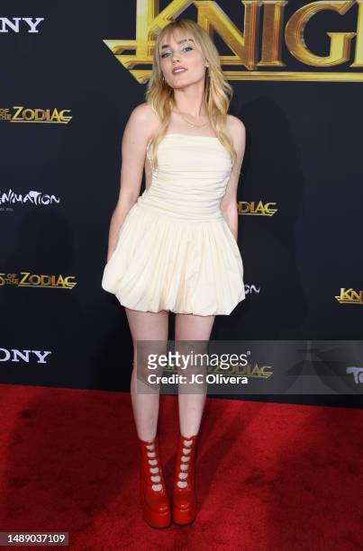 Meg Donnelly attends the Los Angeles premiere of Sony Pictures' "Knights Of The Zodiac" at Academy Museum of Motion Pictures on May 10, 2023 in Los...