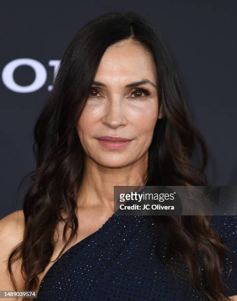 Famke Janssen attends the Los Angeles premiere of Sony Pictures' "Knights Of The Zodiac" at Academy Museum of Motion Pictures on May 10, 2023 in Los...