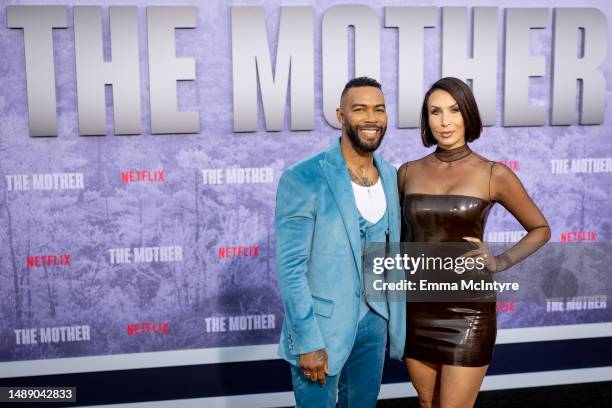 Omari Hardwick and Jennifer Pfautch attend the Los Angeles premiere of Netflix's 'The Mother' at Westwood Regency Village Theater on May 10, 2023 in...