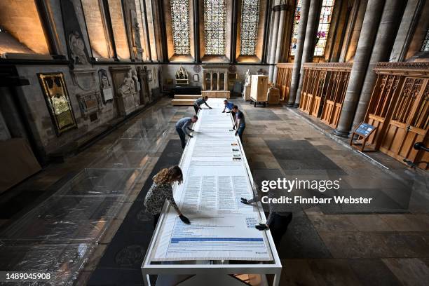 Cornelia Parker’s Magna Carta , a 13-metre-long embroidery installation depicting the Magna Carta Wikipedia pages with over two hundred hand-stitch...