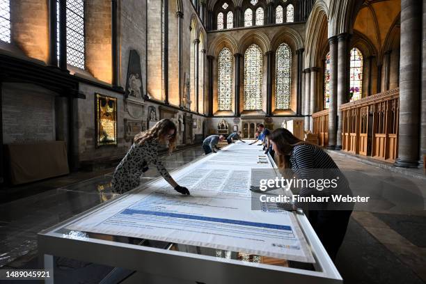 Cornelia Parker’s Magna Carta , a 13-metre-long embroidery installation depicting the Magna Carta Wikipedia pages with over two hundred hand-stitch...