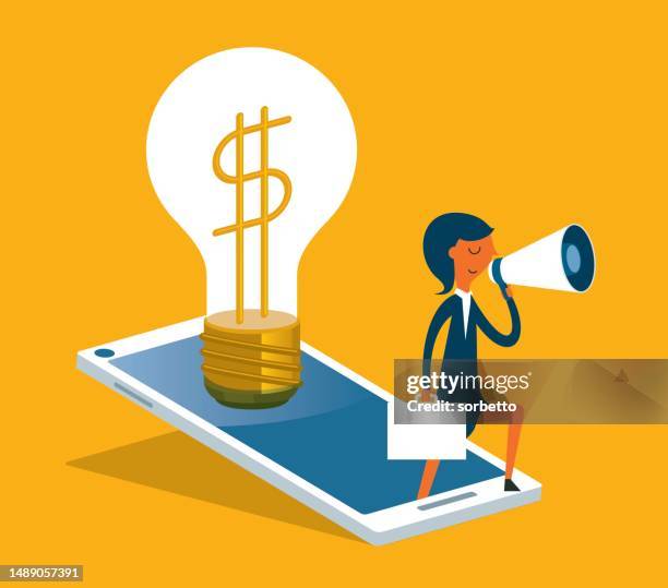 light bulb in a mobile phone - value stream stock illustrations