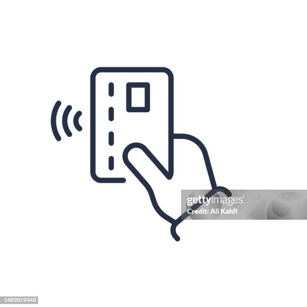 debit card with hand thin line icons - using debit card stock illustrations